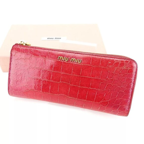 miumiu Wallet Purse Long Wallet Red Woman Authentic Used - Picture 1 of 6
